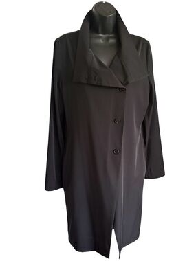 🧥PETER O. MAHLER Chic Black Open Front Long Coat, EUSz 2 US Medium